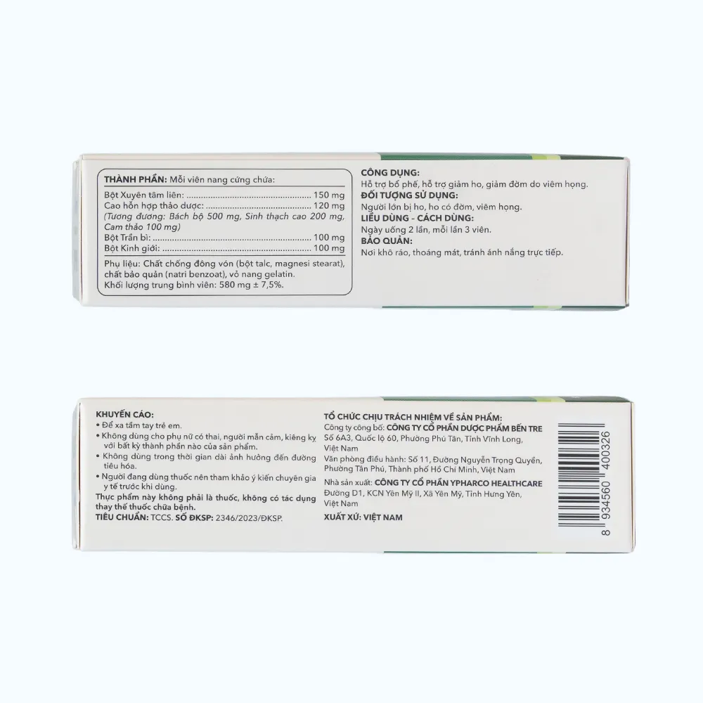 Viên uống Pharmacity Bổ Phế YB hỗ trợ giảm ho, giảm đờm do viêm họng (Hộp 30 viên nang cứng) 6