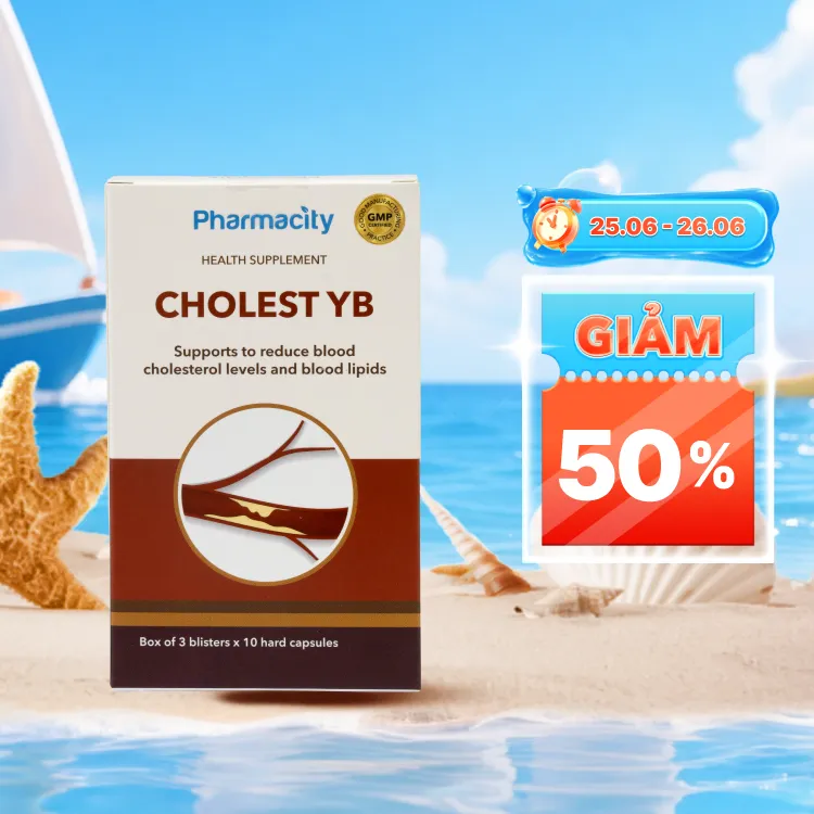Viên uống Pharmacity Cholest YB hỗ trợ giảm cholesterol máu, giảm mỡ máu (Hộp 30 viên nang cứng)