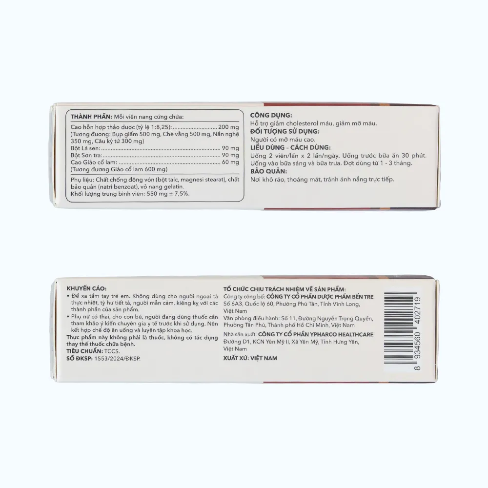 Viên uống Pharmacity Cholest YB hỗ trợ giảm cholesterol máu, giảm mỡ máu (Hộp 30 viên nang cứng) 6