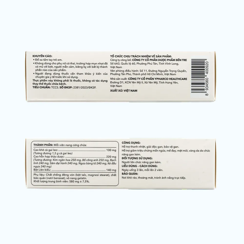 Viên uống Pharmacity Giải Độc Gan YB hỗ trợ thanh nhiệt, giải độc, bảo vệ gan (Hộp 30 viên nang cứng) 5