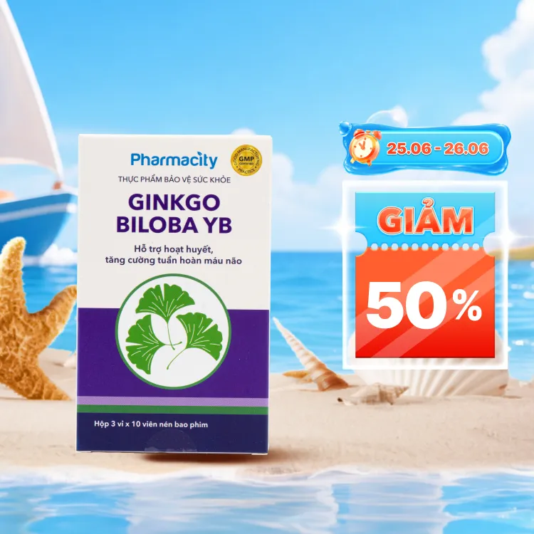 Viên uống Pharmacity Ginkgo Biloba YB hỗ trợ hoạt huyết, tăng cường tuần hoàn máu não (Hộp 30 viên)