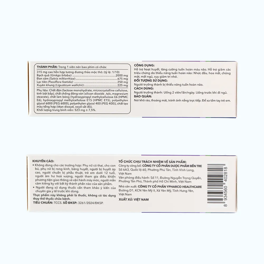 Viên uống Pharmacity Ginkgo Biloba YB hỗ trợ hoạt huyết, tăng cường tuần hoàn máu não (Hộp 30 viên) 6