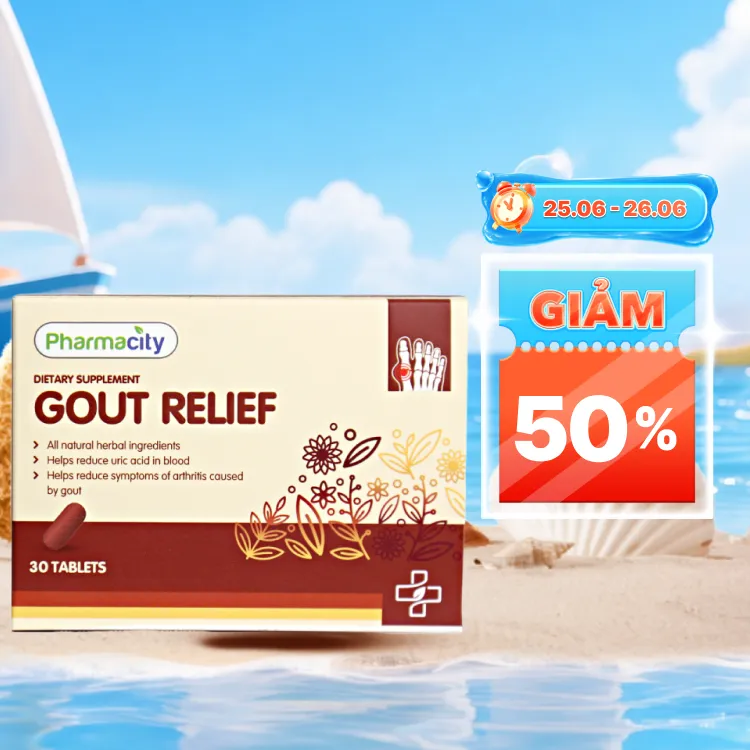 Viên uống Pharmacity Gout Relief (hộp 30 viên) hỗ trợ giảm đau do Gout