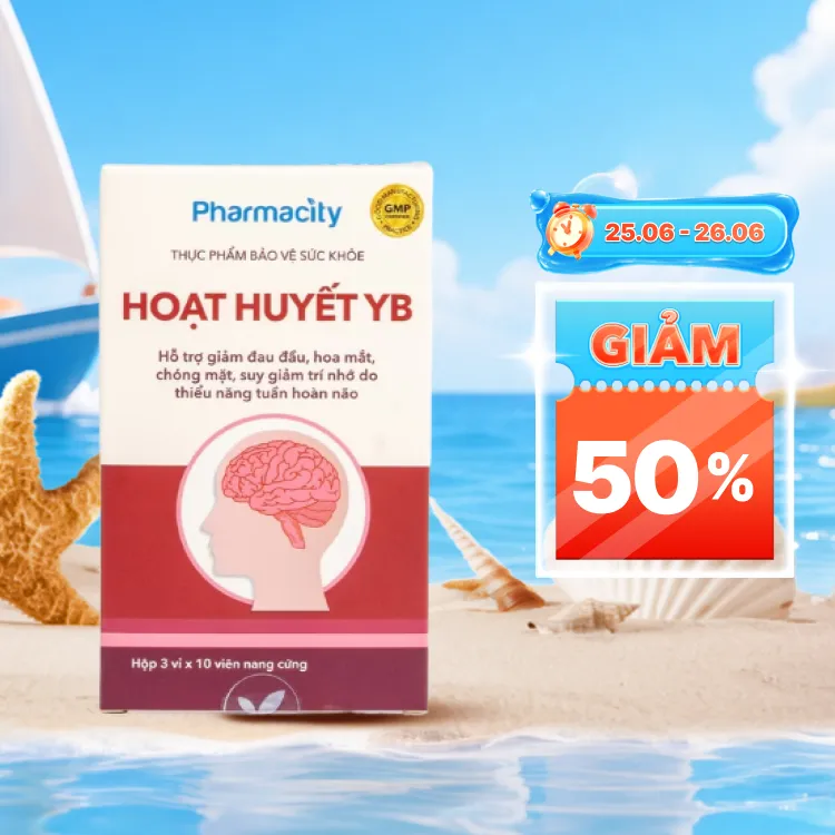 Viên uống Pharmacity Hoạt Huyết YB hỗ trợ giảm đau đầu do thiểu năng tuần hoàn não (Hộp 30 viên)