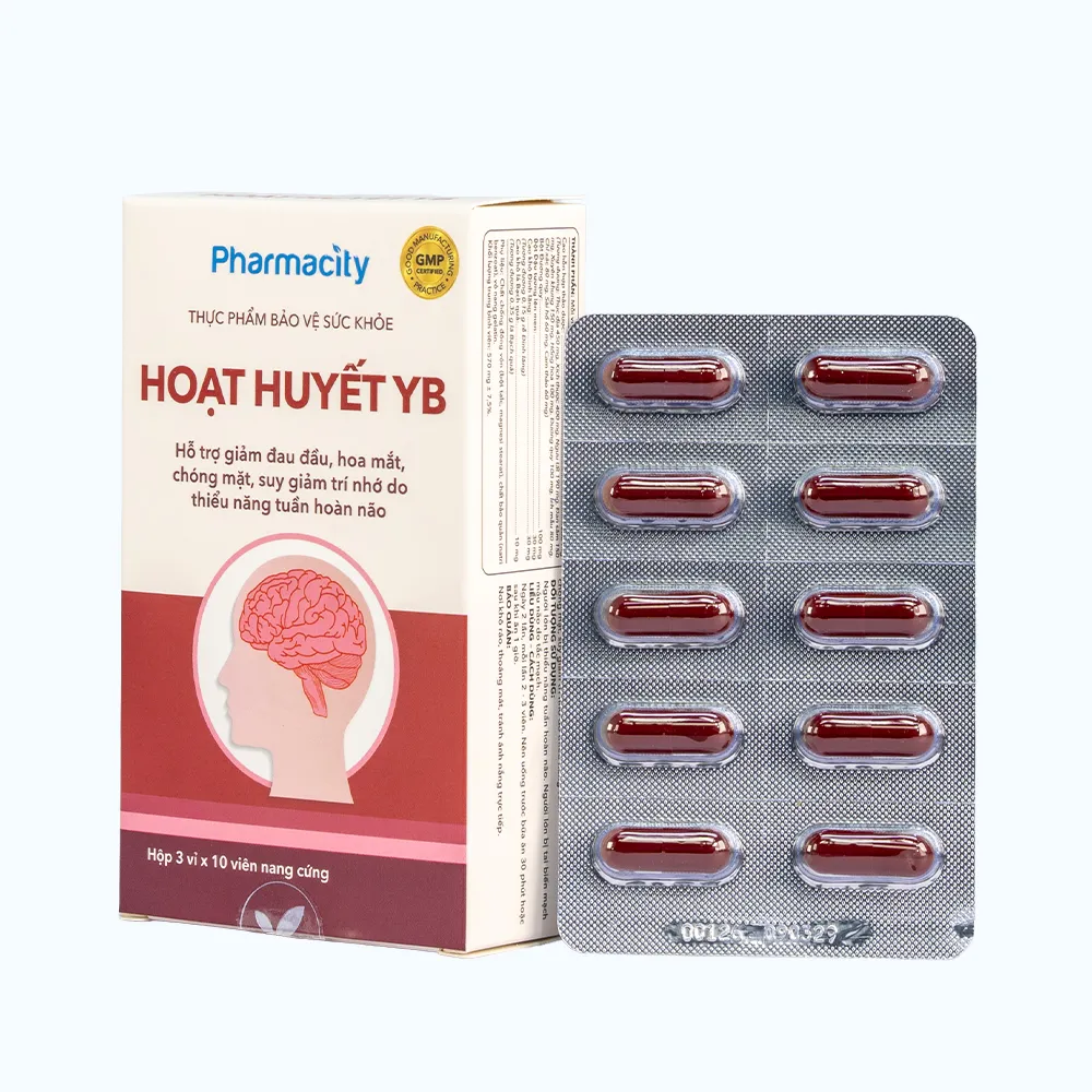 Viên uống Pharmacity Hoạt Huyết YB hỗ trợ giảm đau đầu do thiểu năng tuần hoàn não (Hộp 30 viên) 2
