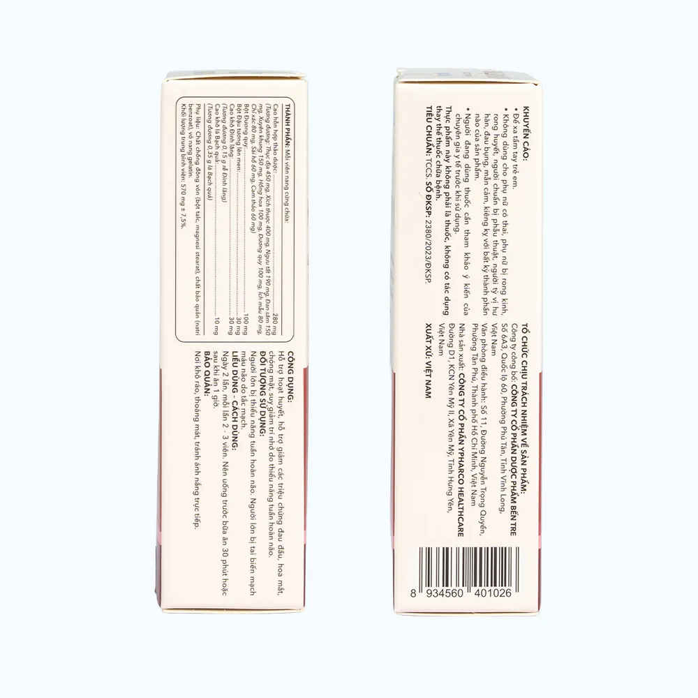 Viên uống Pharmacity Hoạt Huyết YB hỗ trợ giảm đau đầu do thiểu năng tuần hoàn não (Hộp 30 viên) 5