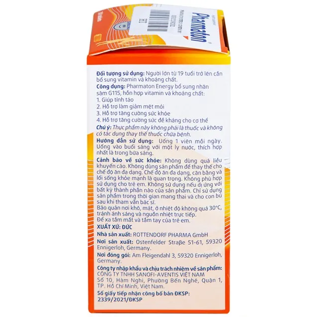 Viên uống Pharmaton Energy hỗn hợp vitamin và khoáng chất giúp tỉnh táo, hỗ trợ giảm mệt mỏi (30 viên) 4