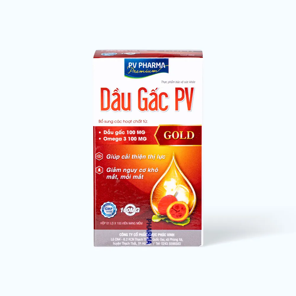 Viên uống PV Dầu Gấc Gold (hộp 100 viên) giúp tăng cường sức khỏe mắt