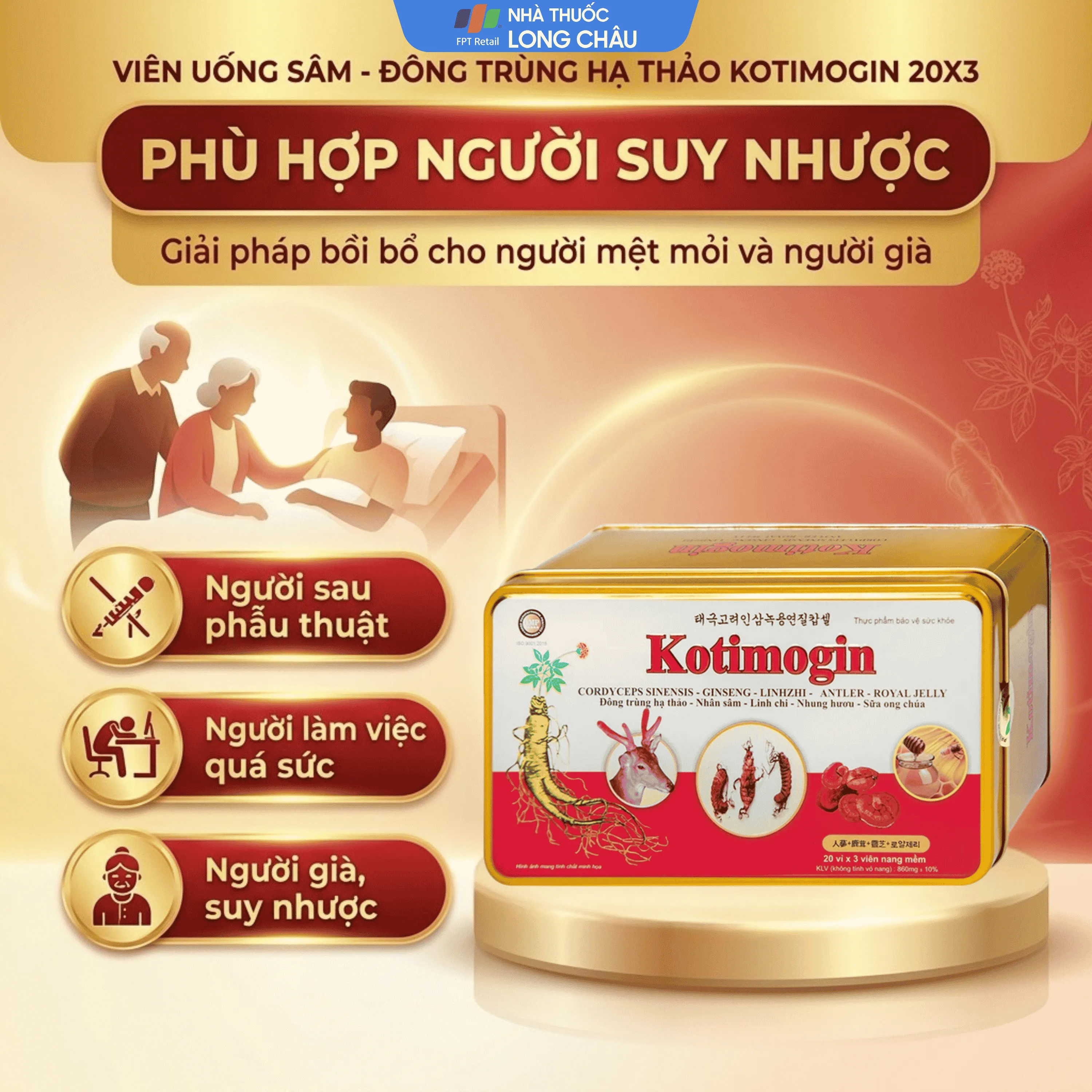 VIÊN UỐNG SÂM - ĐÔNG TRÙNG HẠ THẢO KOTIMOGIN 20X3 5