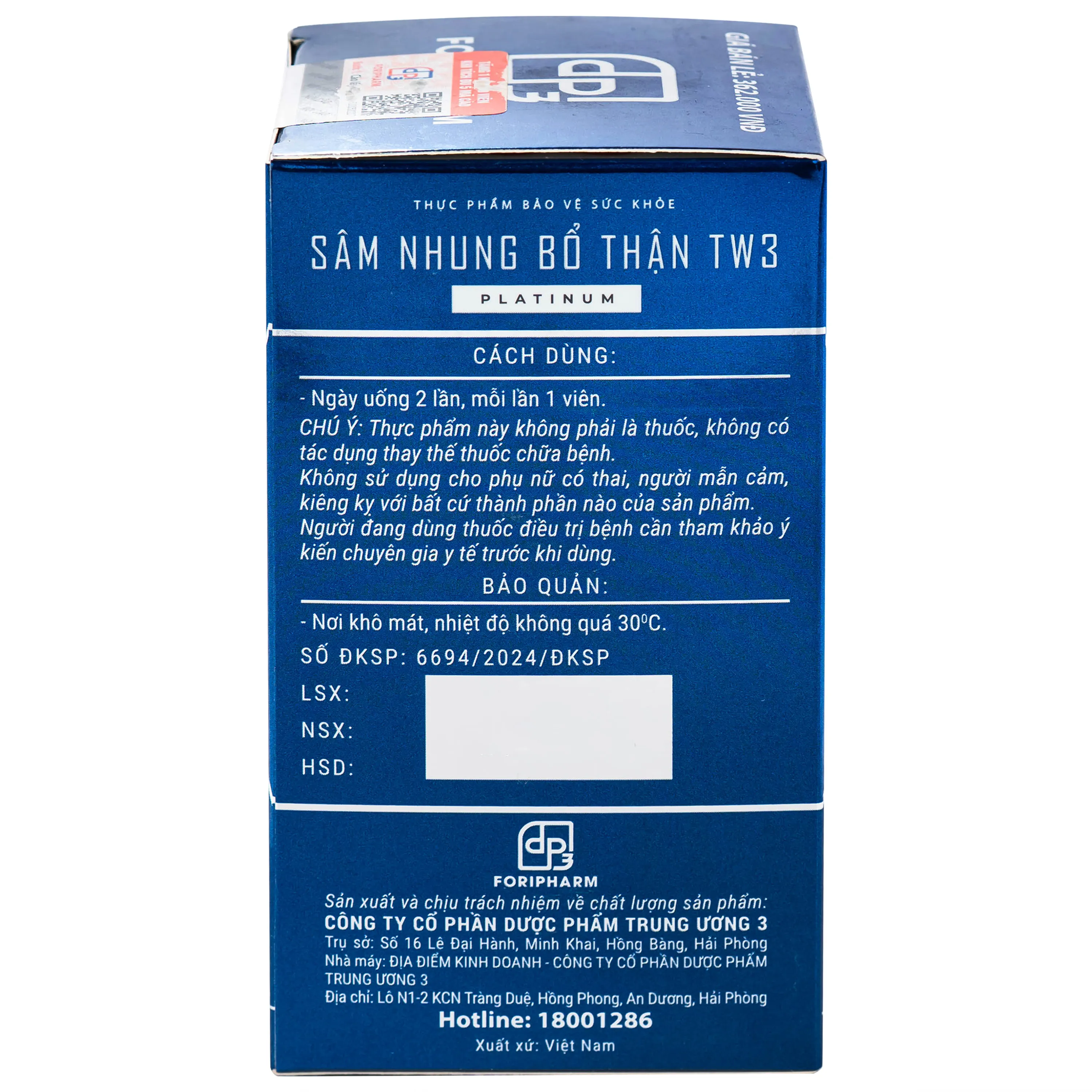 VIÊN UỐNG SÂM NHUNG BỔ THẬN TW3 PLATINUM 30V 8