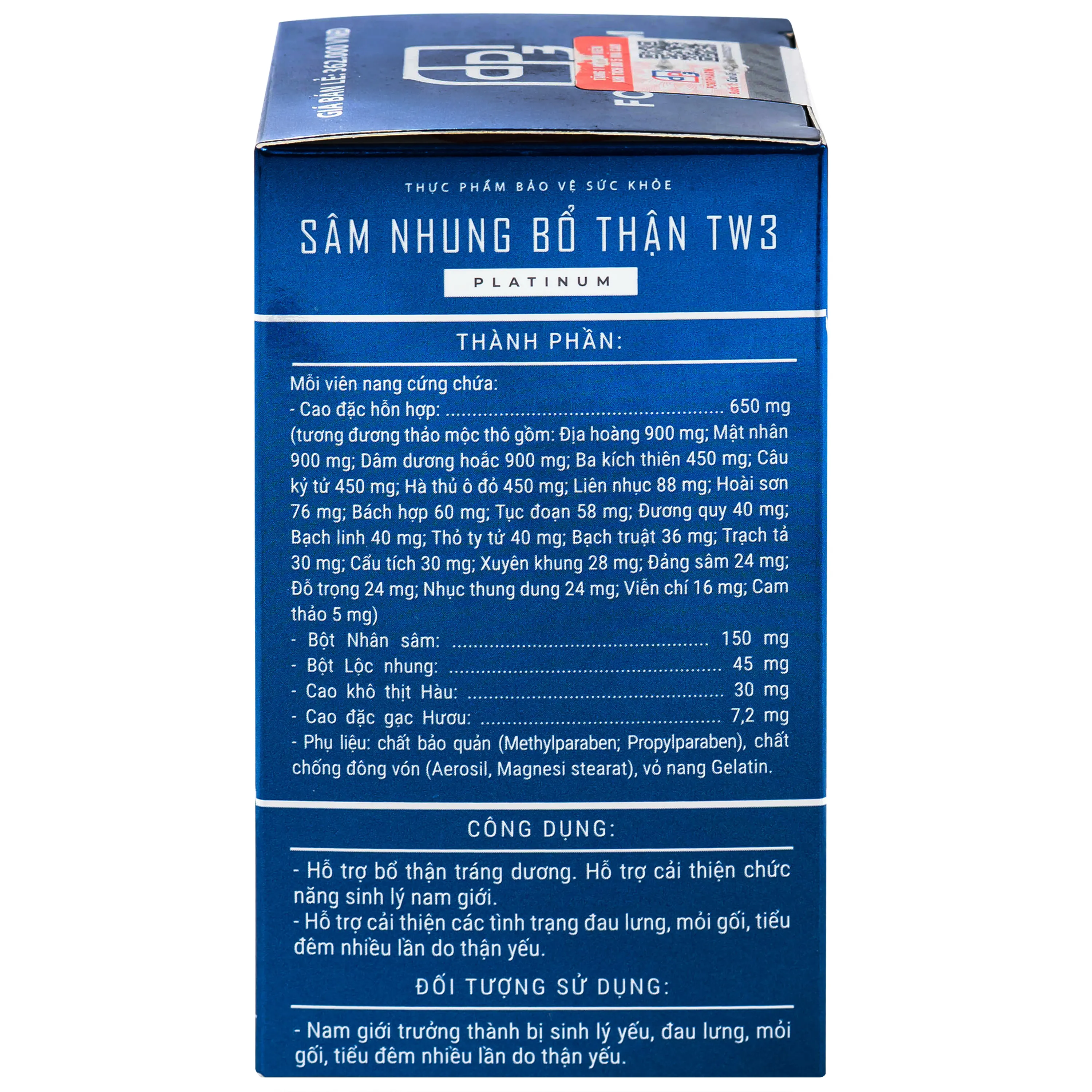 VIÊN UỐNG SÂM NHUNG BỔ THẬN TW3 PLATINUM 30V 9