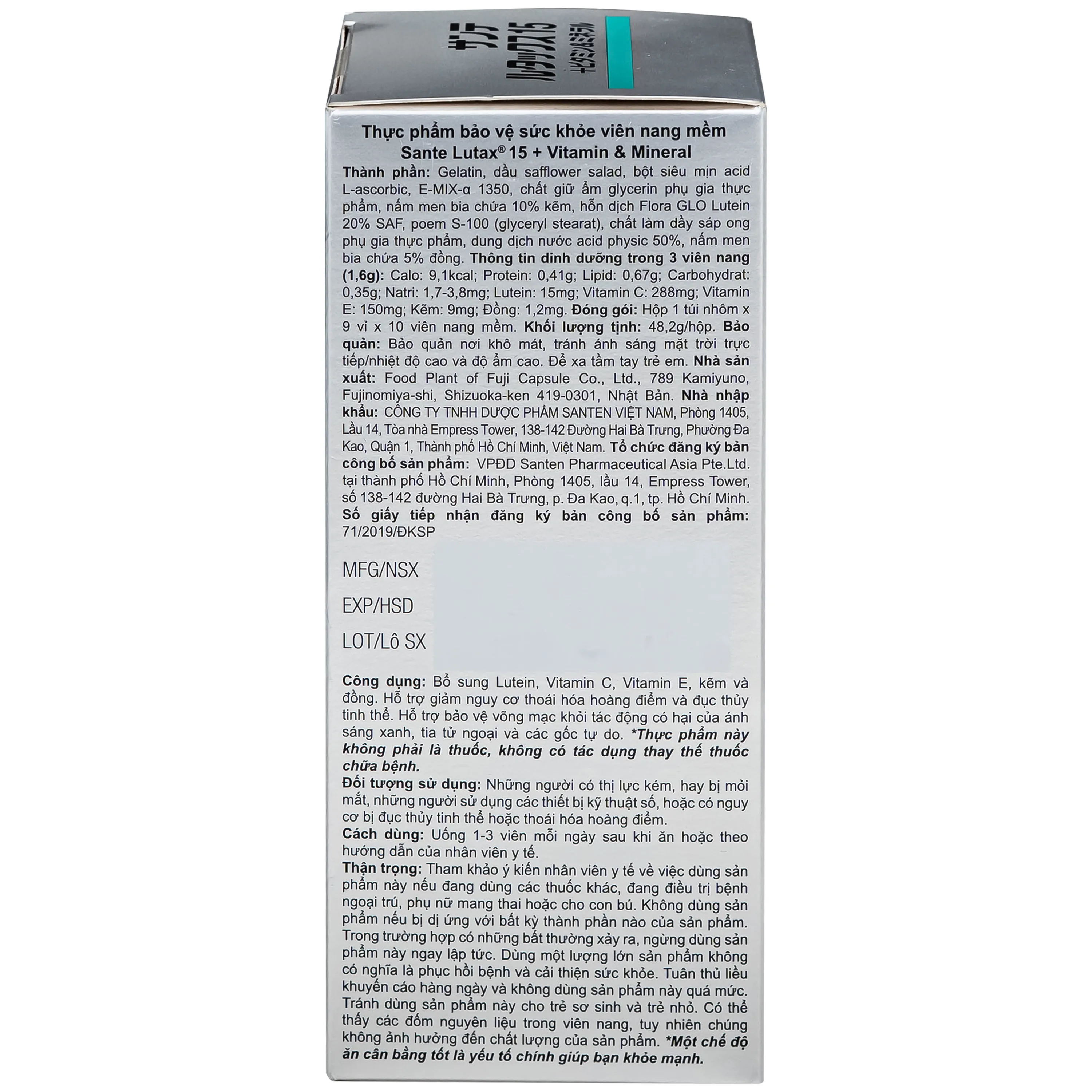 VIÊN UỐNG SANTE LUTAX 15 + VITAMIN & MINERAL 9X10 4