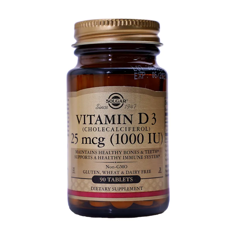Viên uống Solgar Vitamin D3 1000 IU hỗ trợ hấp thu canxi (90 viên)