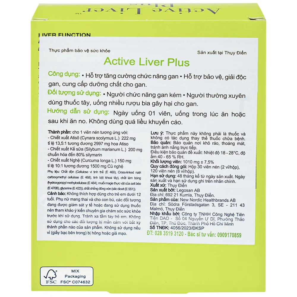 VIÊN UỐNG TĂNG CƯỜNG CHỨC NĂNG GAN ACTIVE LIVER PLUS NEW NORDIC 2X15 7
