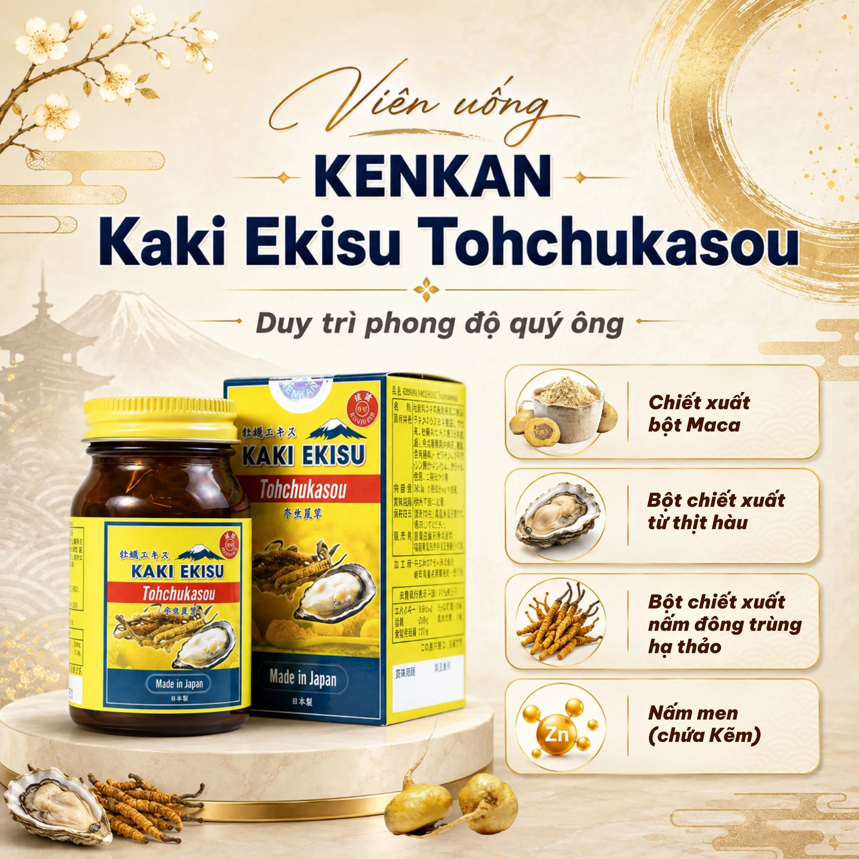 VIÊN UỐNG TĂNG CƯỜNG CHỨC NĂNG SINH LÝ NAM KENKAN KAKI EKISU TOHCHUKASOU 60V 3