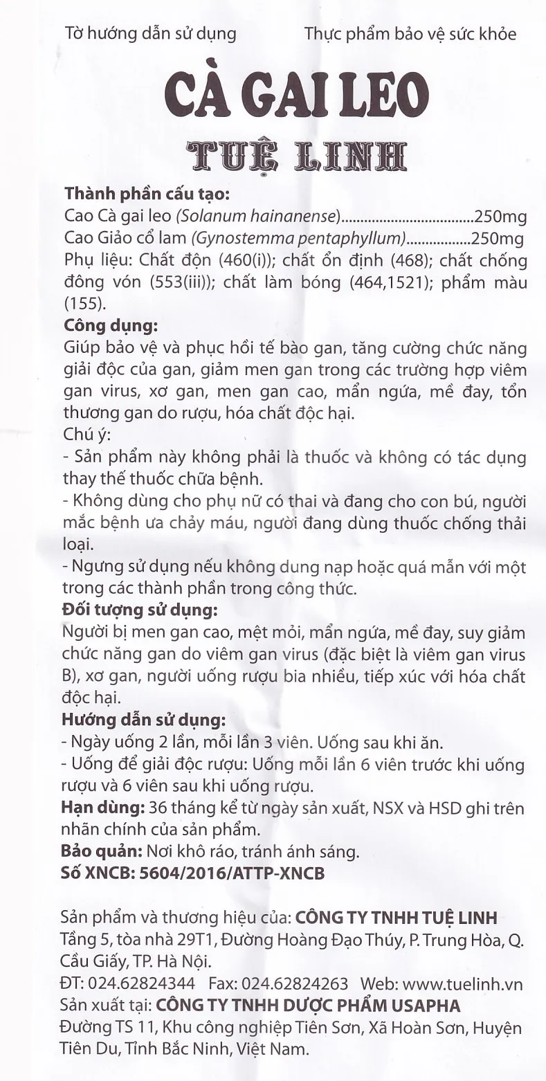VIÊN UỐNG TĂNG CƯỜNG CHỨC NĂNG GIẢI ĐỘC GAN CÀ GAI LEO TUỆ LINH 60V 12