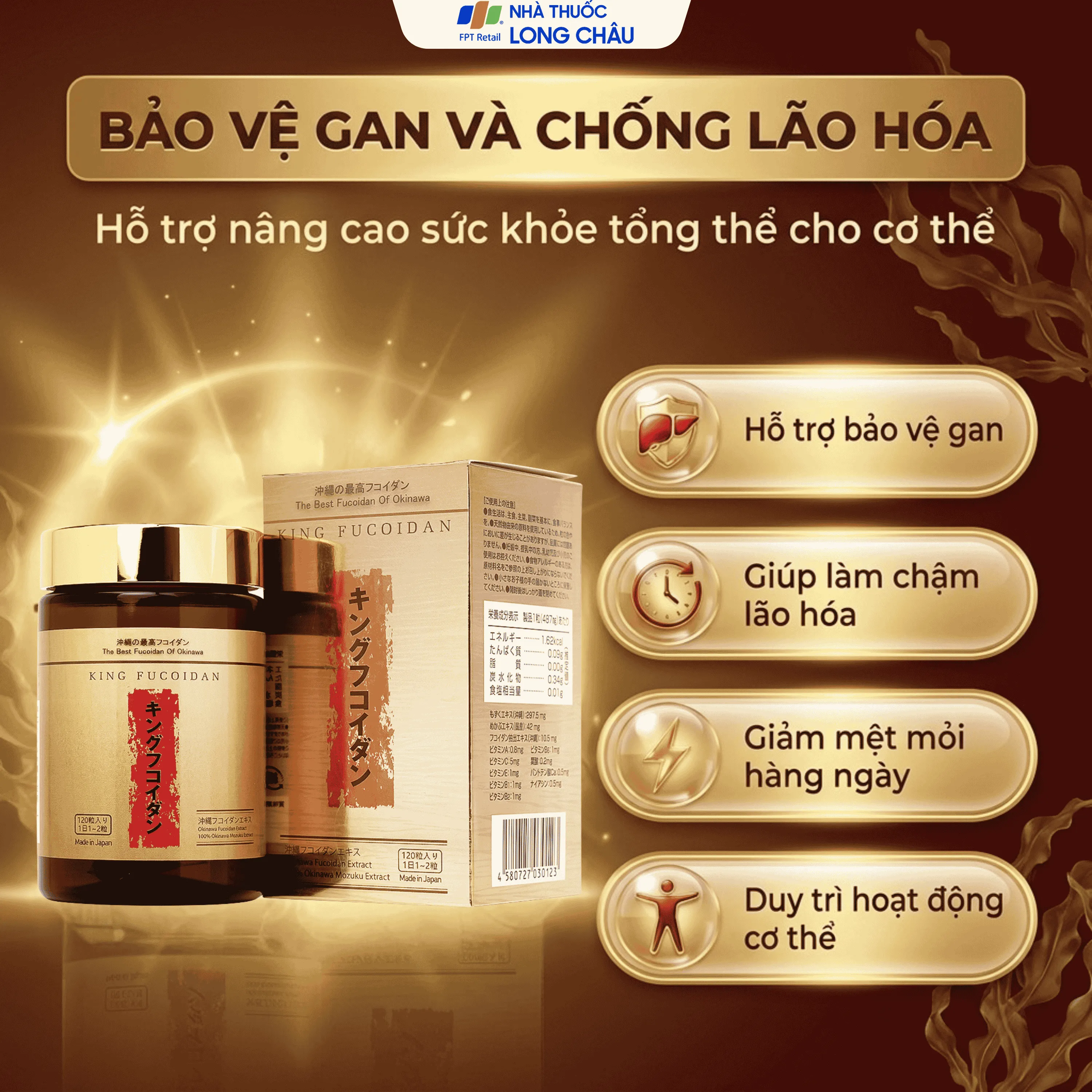 VIÊN UỐNG TĂNG CƯỜNG SỨC KHỎE VÀ TRUNG HÒA GỐC TỰ DO KING FUCOIDAN JPANWELL 120V 2