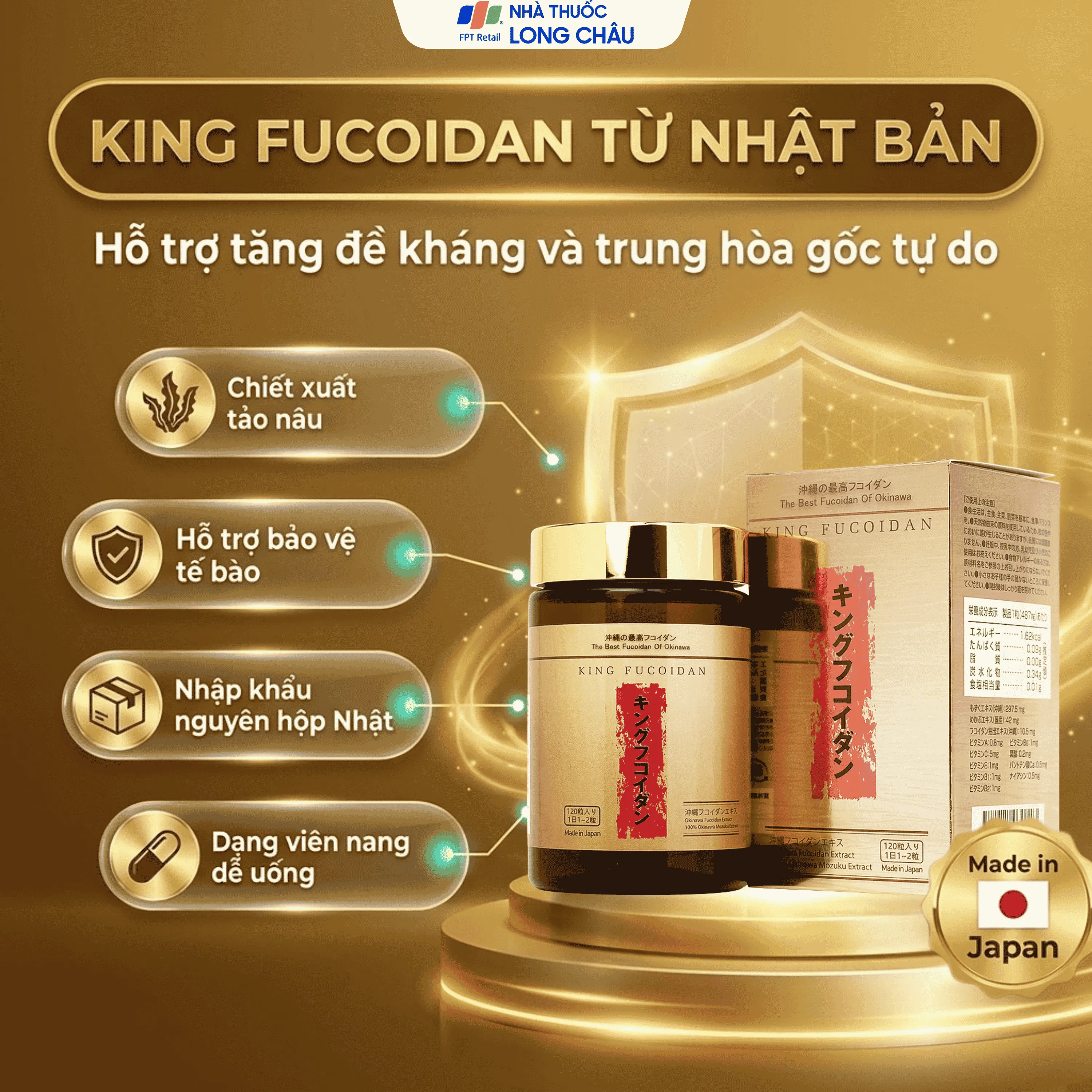 VIÊN UỐNG TĂNG CƯỜNG SỨC KHỎE VÀ TRUNG HÒA GỐC TỰ DO KING FUCOIDAN JPANWELL 120V 4