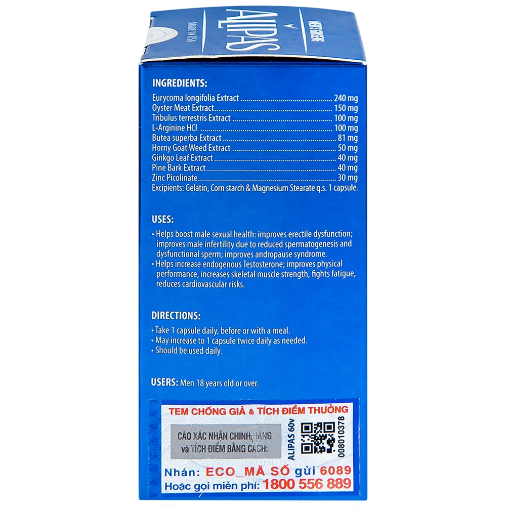 VIÊN UỐNG TĂNG CƯỜNG SINH LÝ NAM MEN’S GINSENG ALIPAS ECOGREEN 60V 8