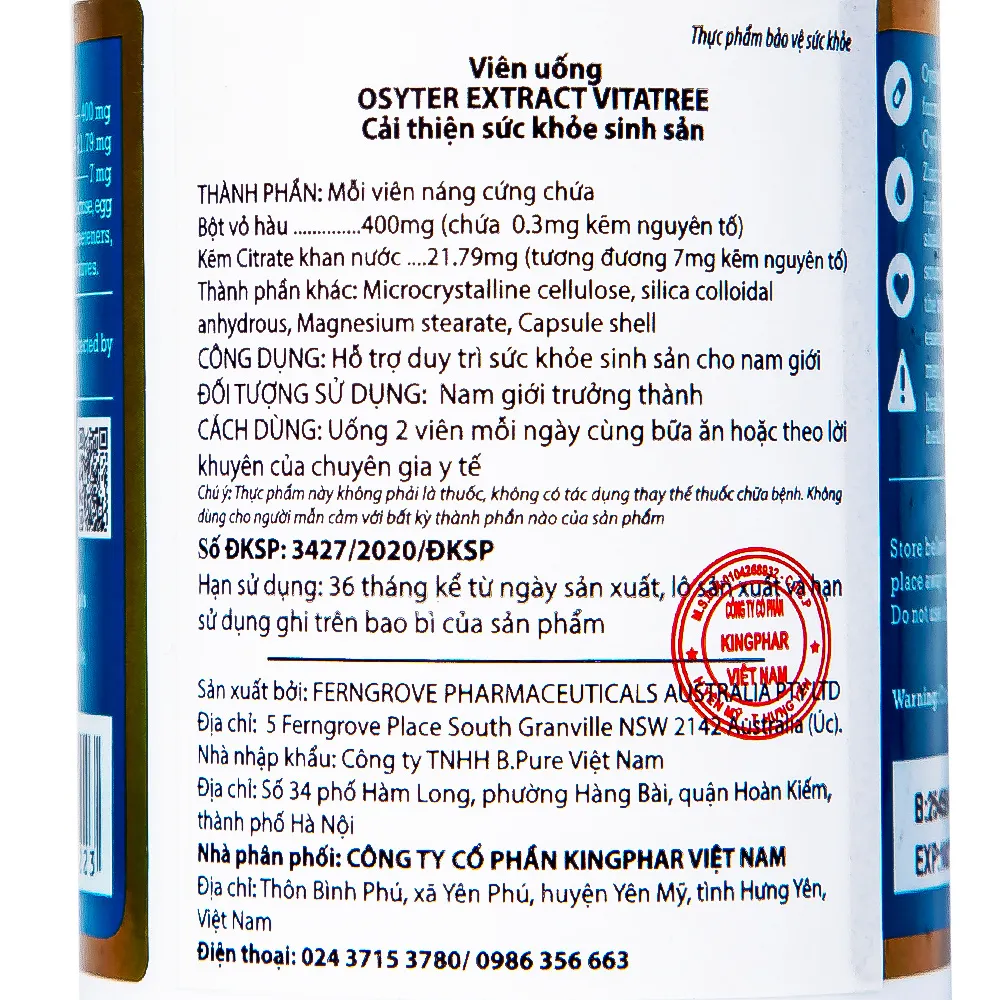 VIÊN UỐNG TĂNG CƯỜNG SINH LÝ NAM GIỚI VITATREE OYSTER EXTRACT 90V 6
