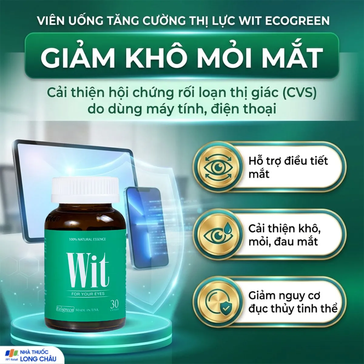 VIÊN UỐNG TĂNG CƯỜNG THỊ LỰC WIT ECOGREEN 30V 3