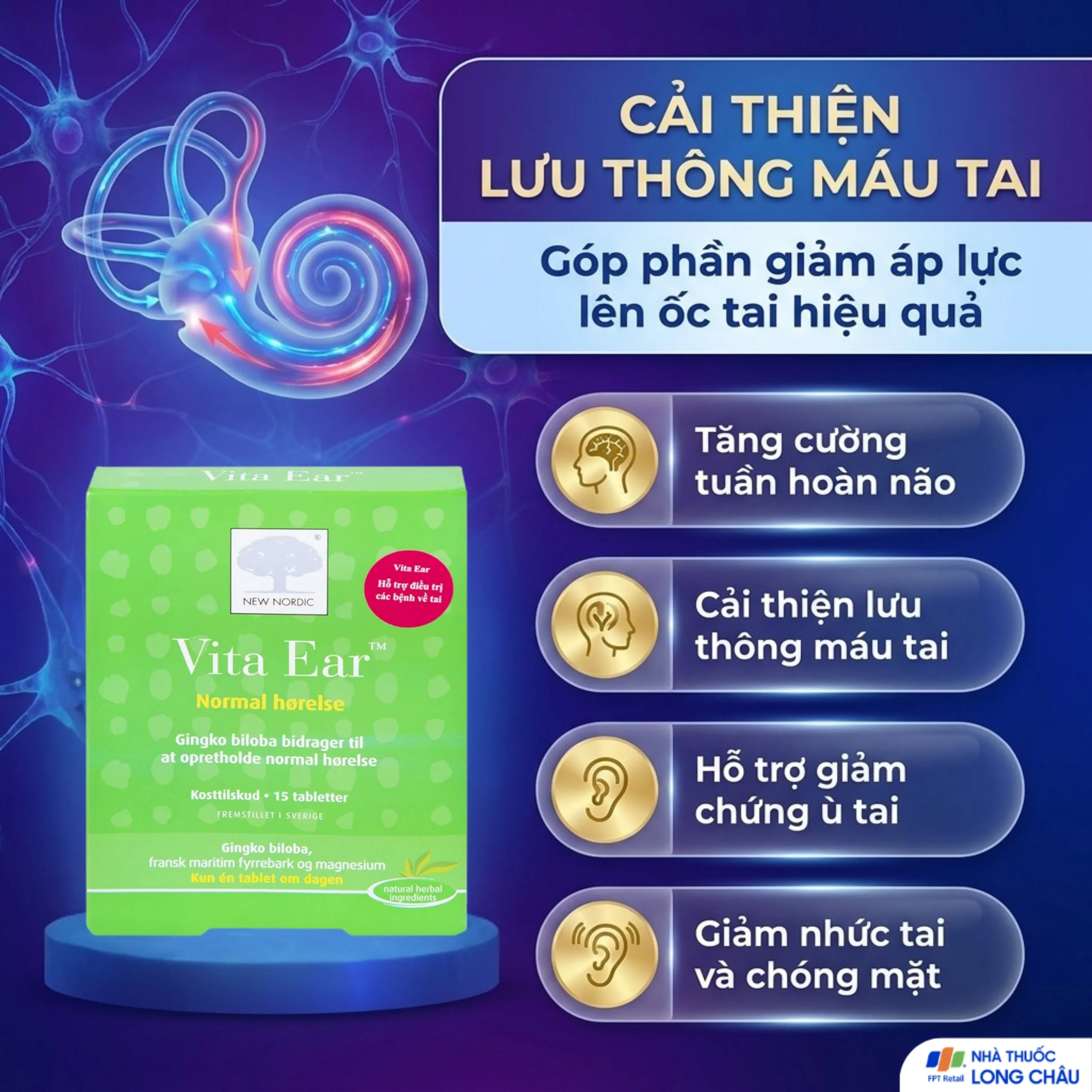 VIÊN UỐNG TĂNG CƯỜNG THÍNH GIÁC VITA EAR NEW NORDIC 15V 4