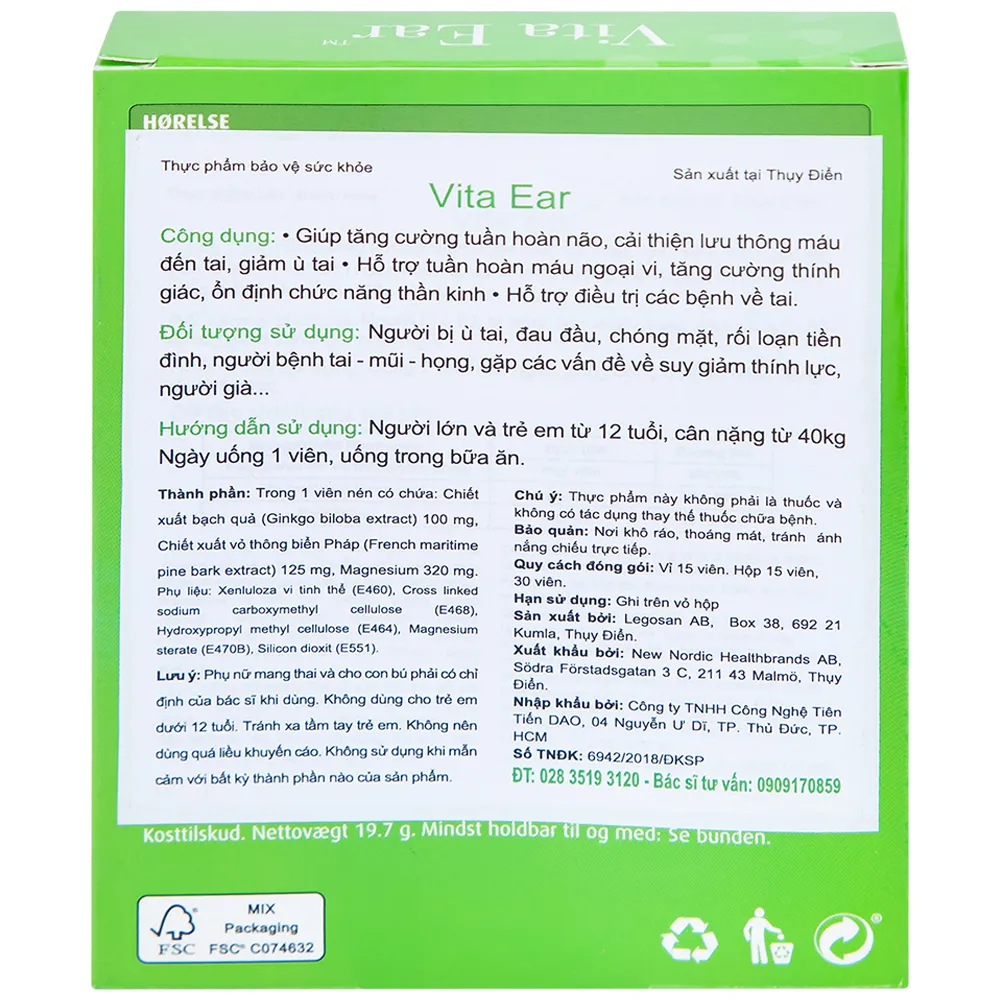 VIÊN UỐNG TĂNG CƯỜNG THÍNH GIÁC VITA EAR NEW NORDIC 15V 7