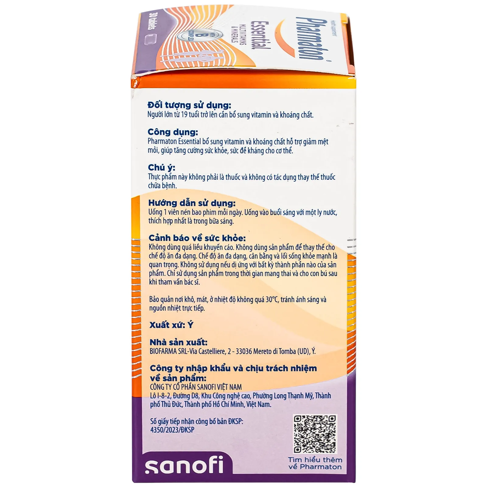 VIÊN UỐNG TĂNG SỨC ĐỀ KHÁNG PHARMATON ESSENTIAL MULTIVITAMINS MINERALS WITH B COMPLEX 30V 5