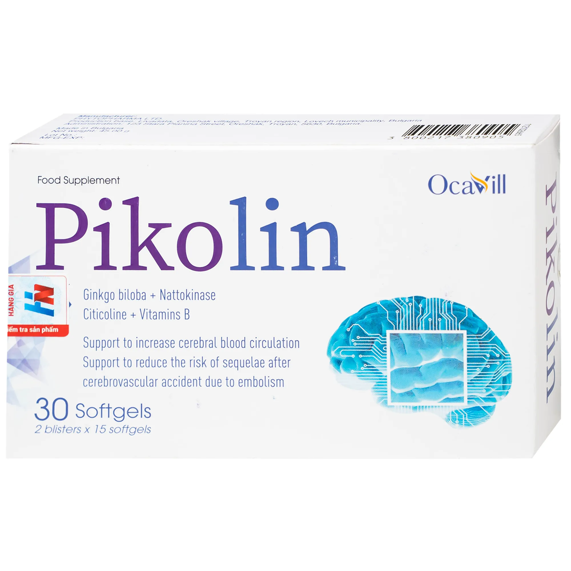 VIÊN UỐNG TĂNG TUẦN HOÀN MÁU NÃO PIKOLIN OCAVILL 2X15