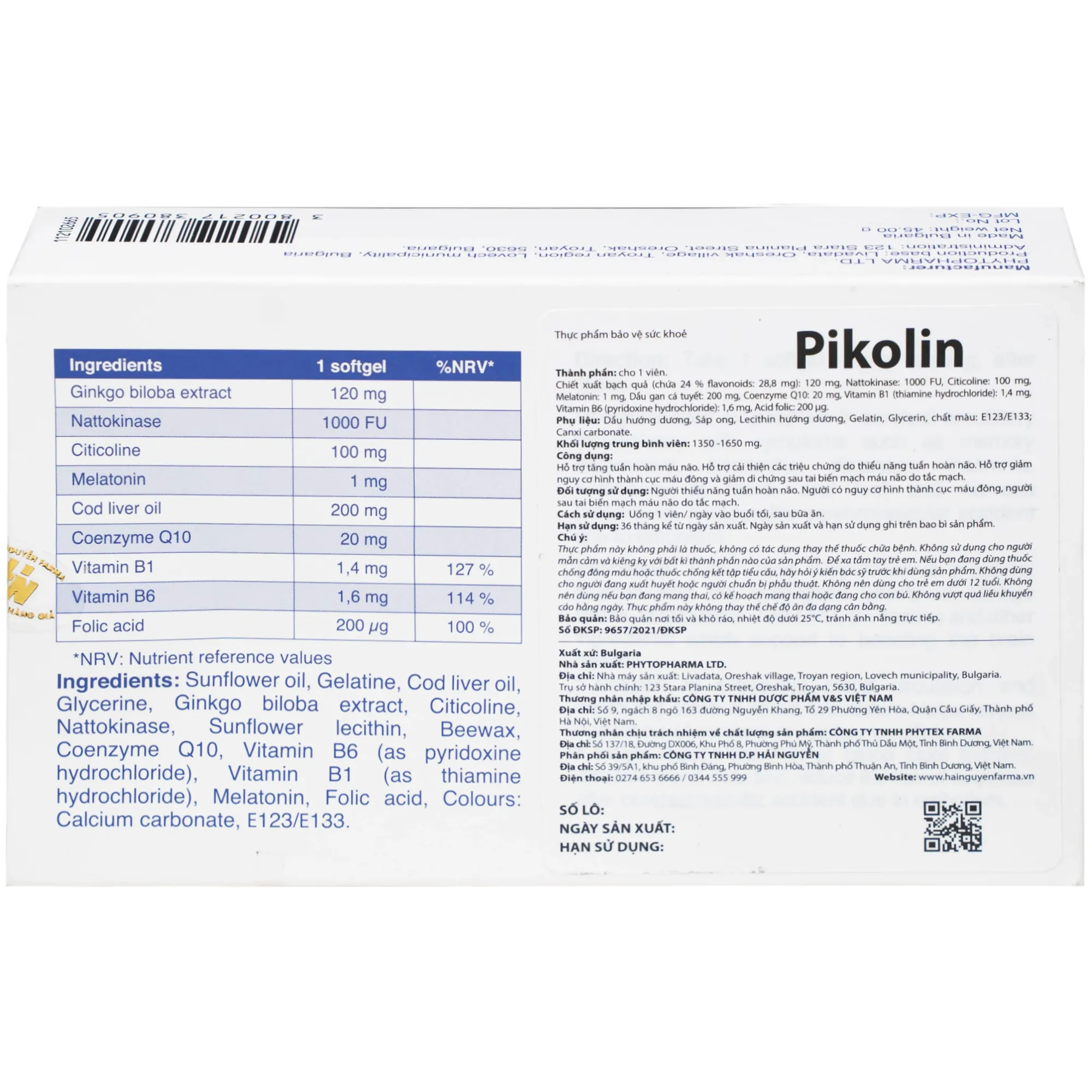 VIÊN UỐNG TĂNG TUẦN HOÀN MÁU NÃO PIKOLIN OCAVILL 2X15 6