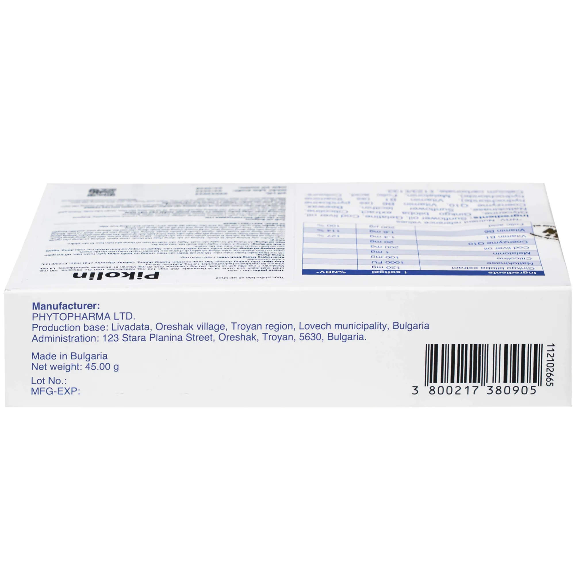 VIÊN UỐNG TĂNG TUẦN HOÀN MÁU NÃO PIKOLIN OCAVILL 2X15 8