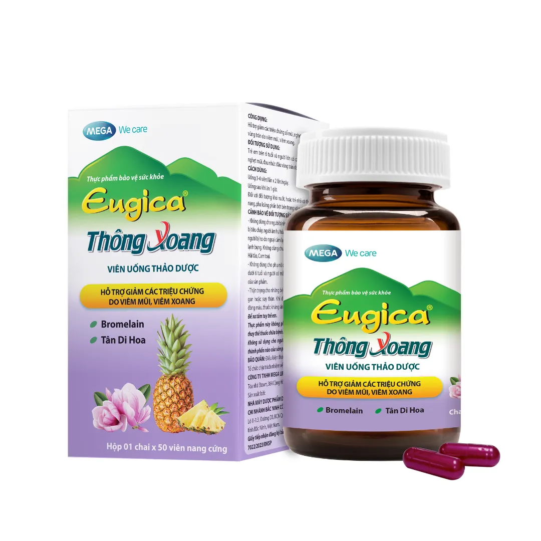 Viên Uống Thảo Dược Eugica Thông Xoang hỗ trợ giảm các triệu chứng nghẹt mũi, sổ mũi, đau đầu do viêm mũi, viêm xoang (50 viên)