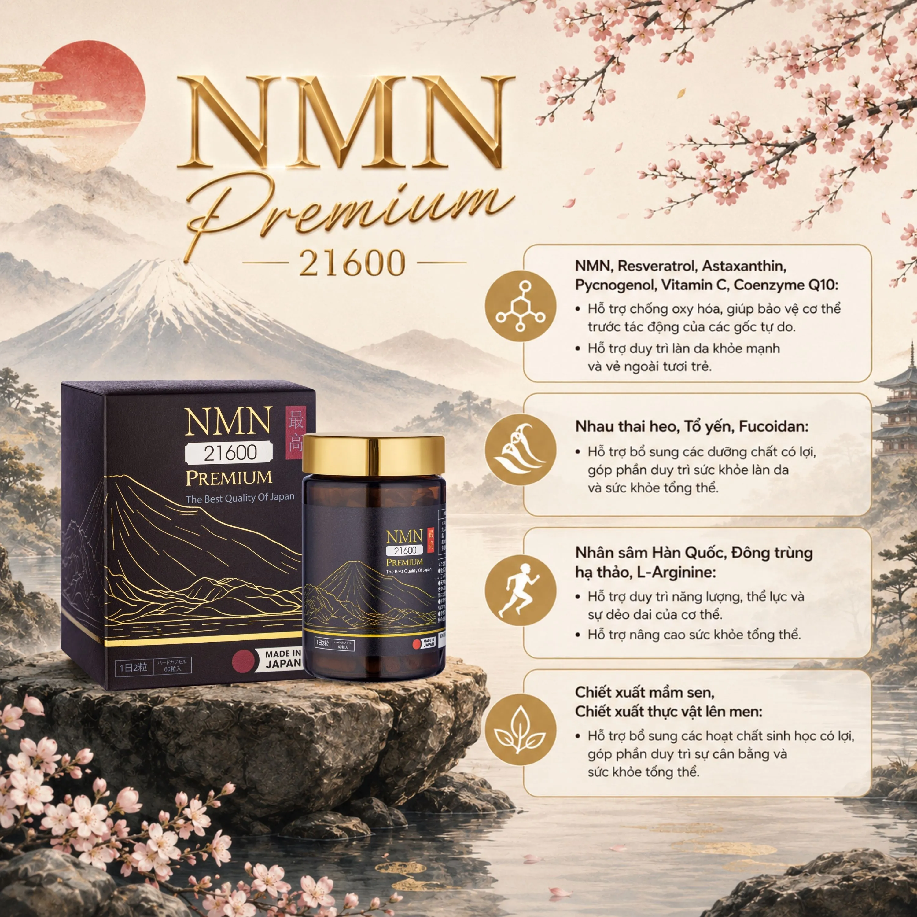 VIÊN UỐNG TRƯỜNG THỌ, TRẺ HOÁ DA NMN PREMIUM 21600 60V 3