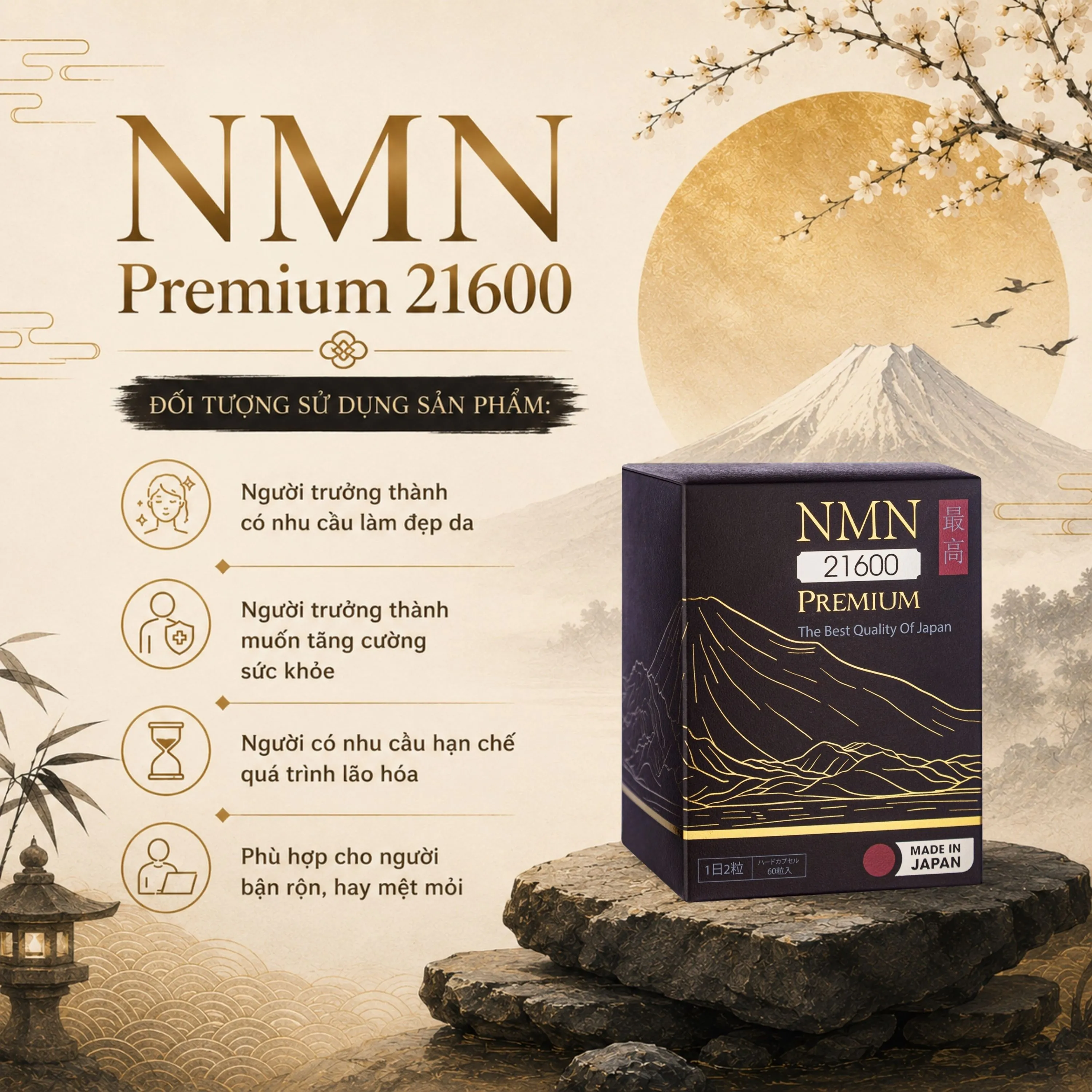 VIÊN UỐNG TRƯỜNG THỌ, TRẺ HOÁ DA NMN PREMIUM 21600 60V 5
