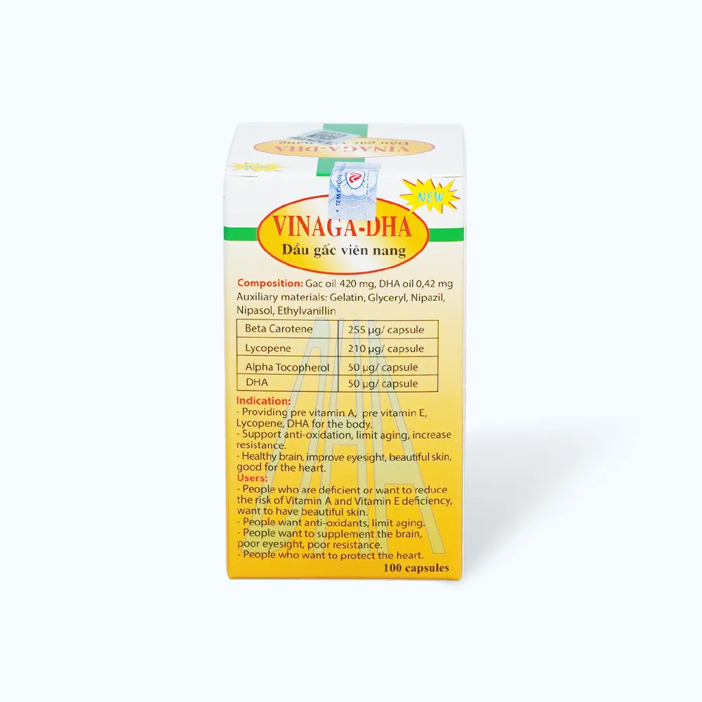 Viên uống Vinaga DHA dầu gấc Hỗ trợ tăng cường thị lực (Hộp 1 lọ 100 viên) 4