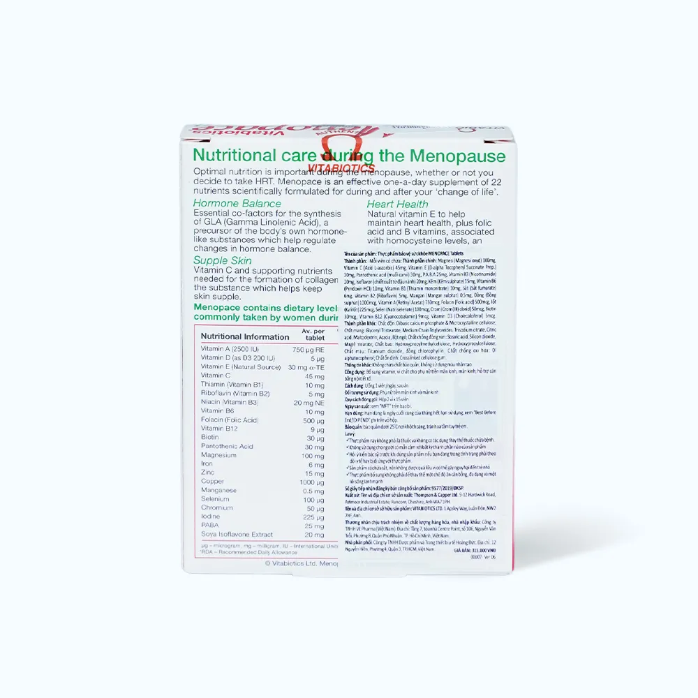 Viên uống Vitabiotics Menopace (Hộp 30 viên) hỗ trợ tiền mãn kinh và mãn kinh 4