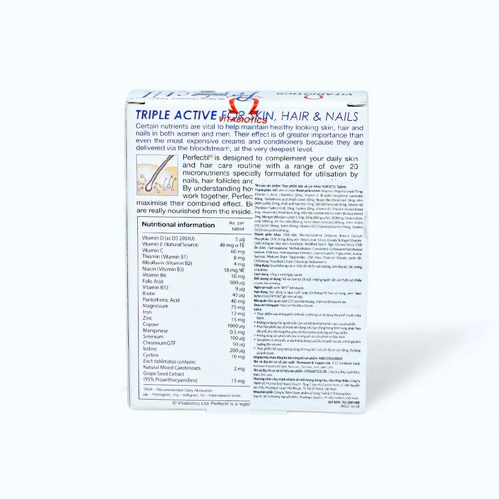 Viên uống Vitabiotics Perfectil (Hộp 30 viên) giúp làm đẹp da tóc móng 4