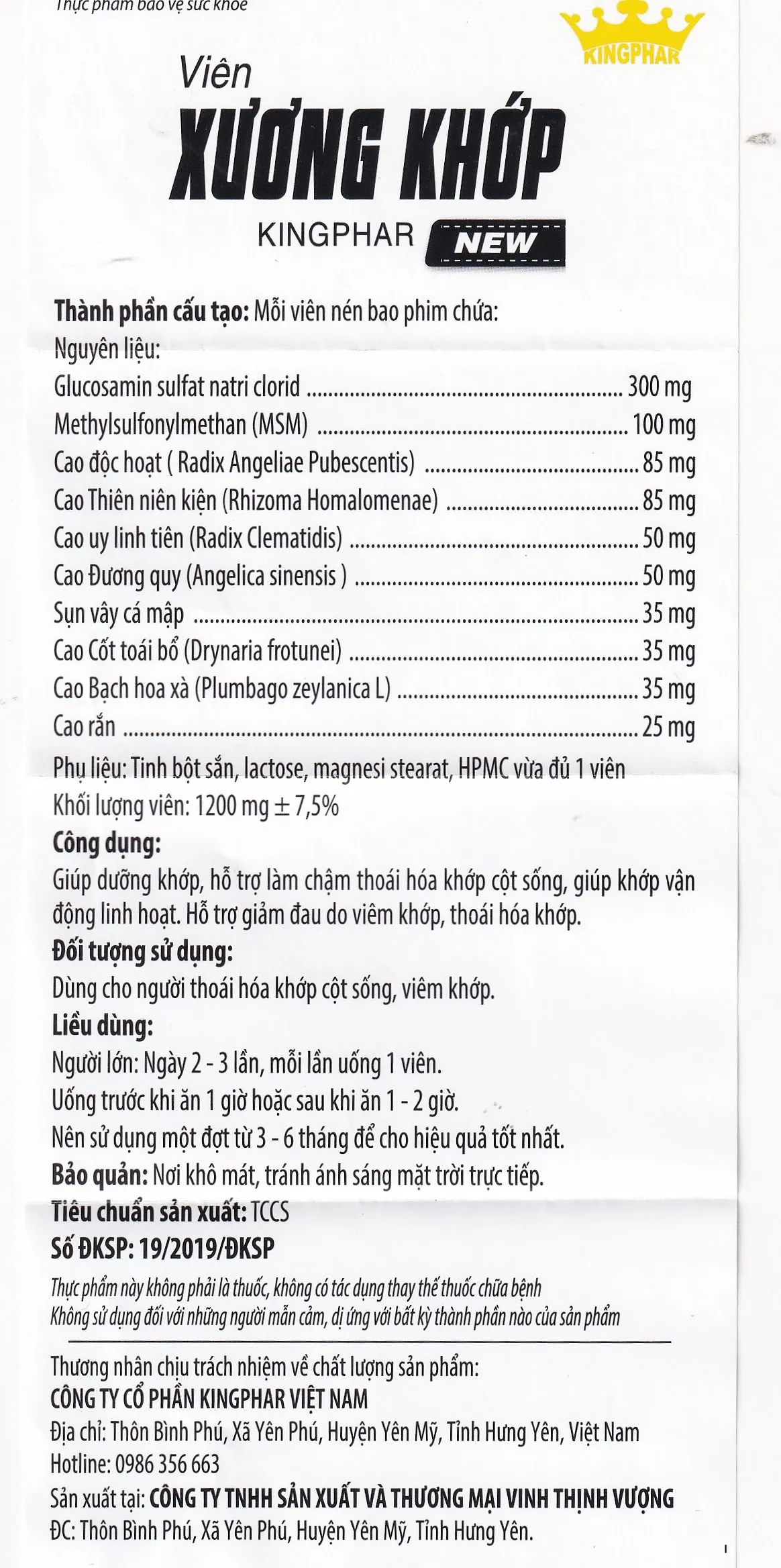 VIÊN XƯƠNG KHỚP KINGPHAR NEW 60V 13