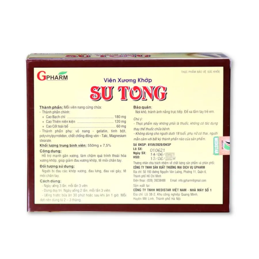 Viên xương khớp Su Tong hỗ trợ giảm nhức mỏi chân tay (Hộp 60 viên) 2