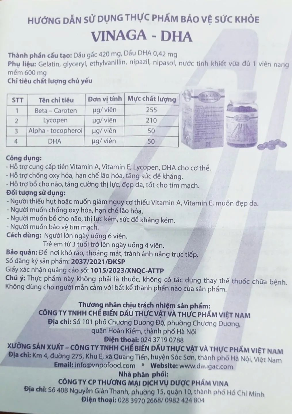 Vinaga Dha hộp 100 viên 10