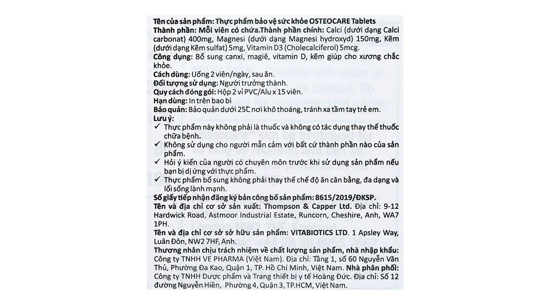 Thực phẩm bảo vệ sức khoẻ: Osteocare Tablets 6