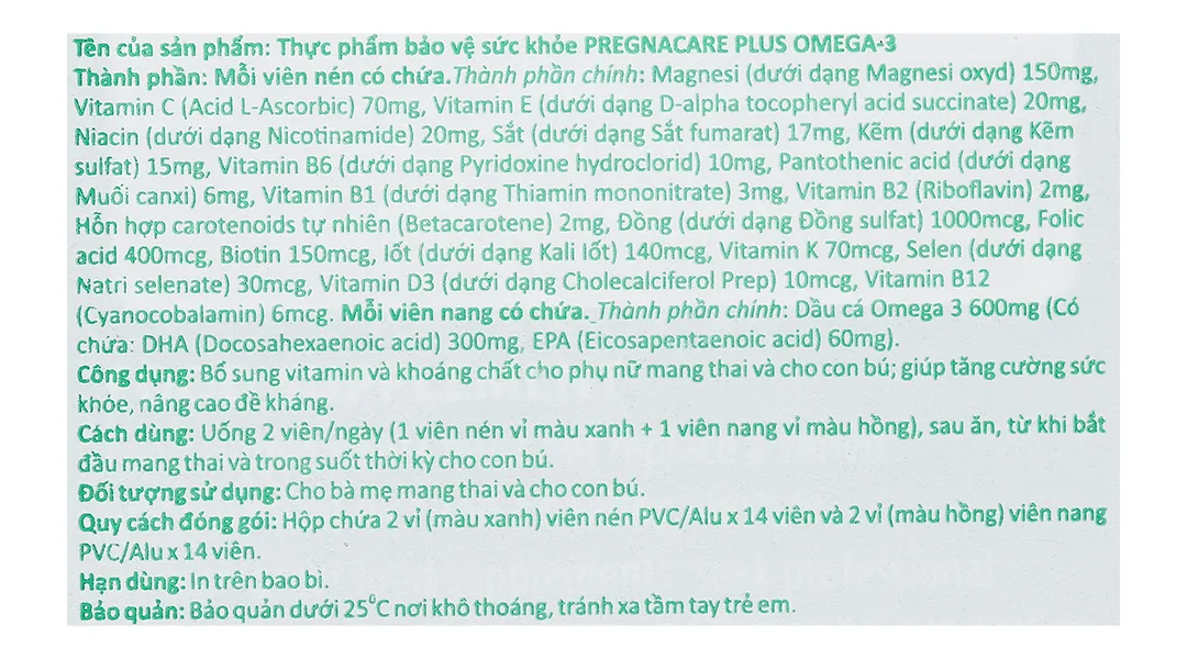 Vitabiotics Pregnacare Plus Omega 3 hộp 56 viên 6