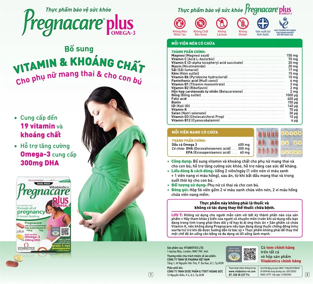 Vitabiotics Pregnacare Plus Omega 3 hộp 56 viên 9