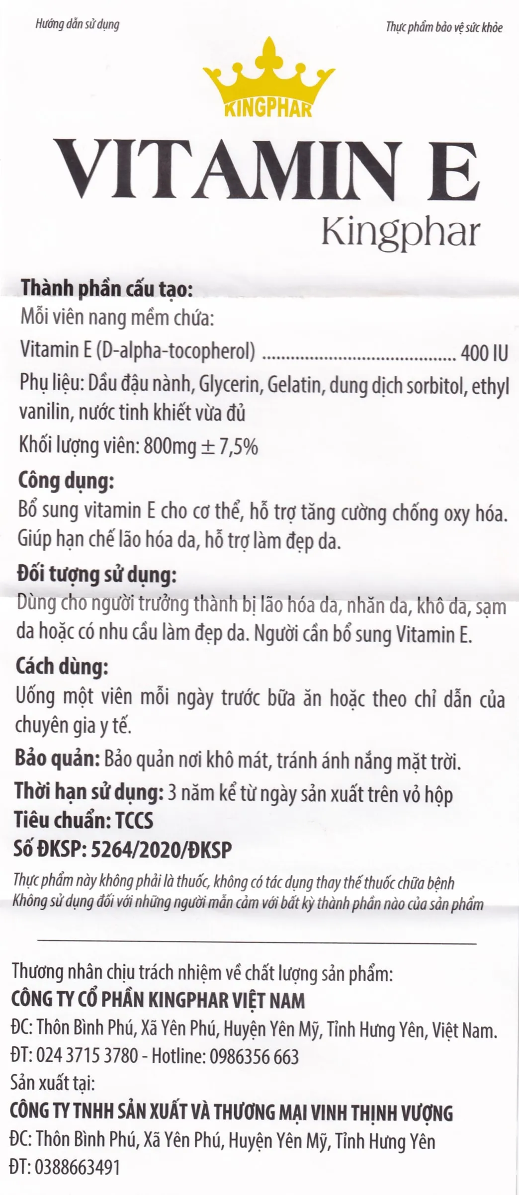 VITAMIN E KINGPHAR 4X10 8