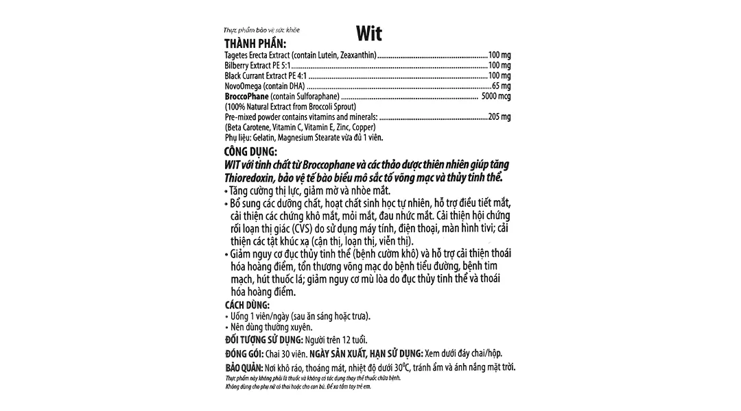 Thực phẩm bảo vệ sức khoẻ: Wit 6