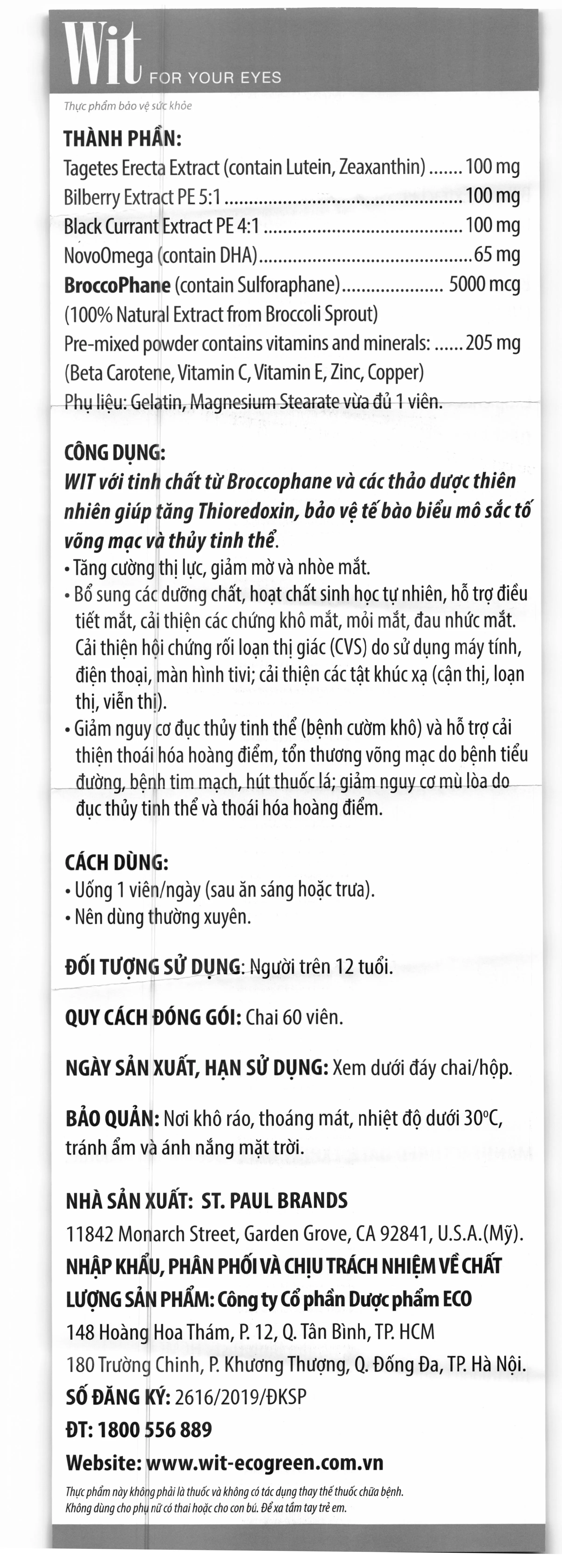 Thực phẩm bảo vệ sức khoẻ: Wit 10
