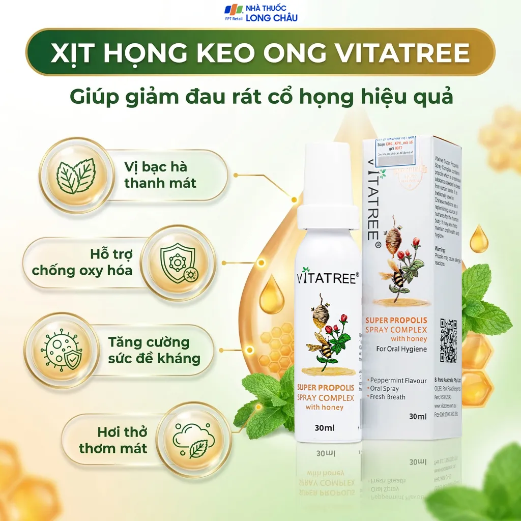 XỊT HỌNG KEO ONG VITATREE SUPER PROPOLIS SPRAY COMPLEX WITH HONEY 30ML 2