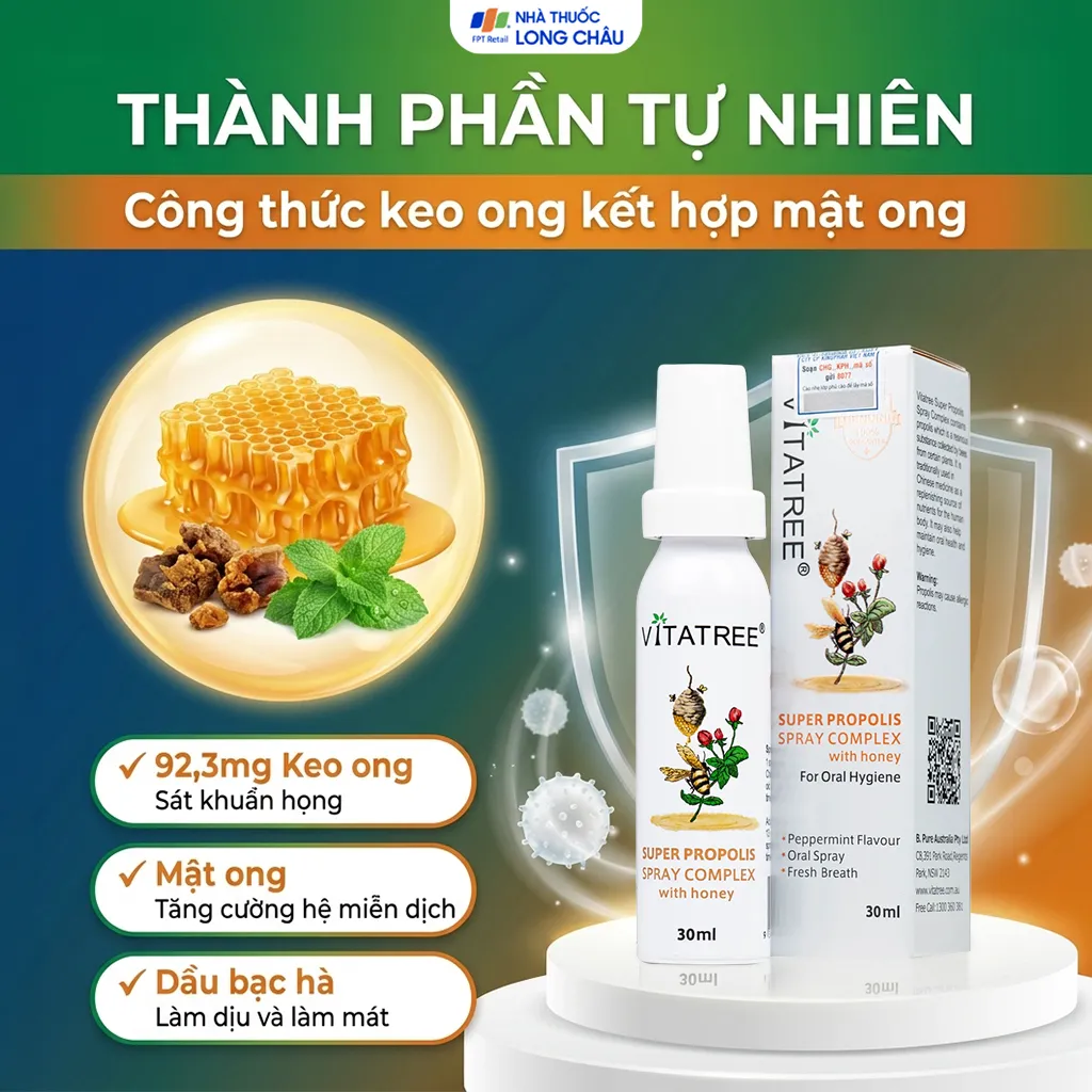 XỊT HỌNG KEO ONG VITATREE SUPER PROPOLIS SPRAY COMPLEX WITH HONEY 30ML 3