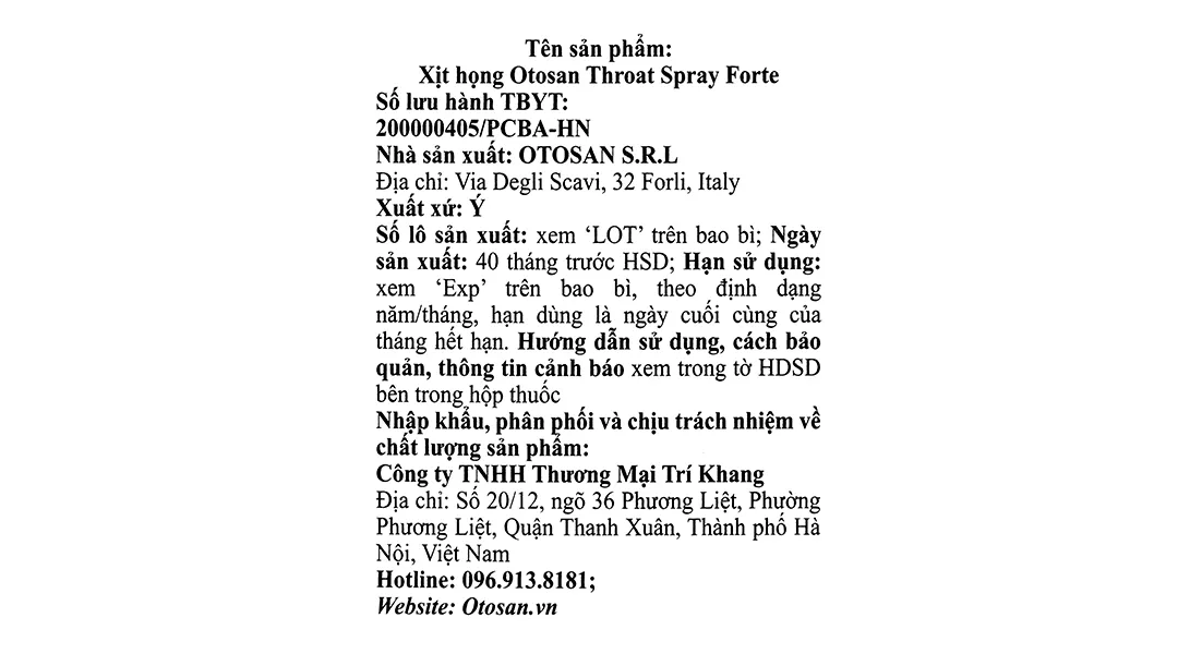 Xịt họng Otosan Throat Spray Forte giảm đau họng, rát họng chai 30ml 7