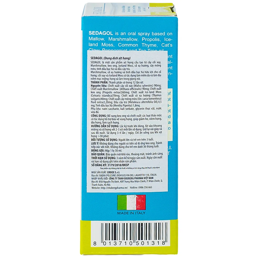 XỊT HỌNG SEDAGOL PRO-BIO PHARMA 30ML 10